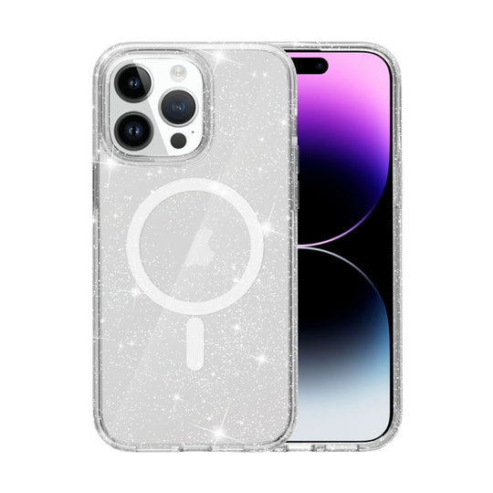 For iPhone 15 Pro Max Terminator Style Glitter Powder MagSafe Magnetic Phone Case(White)