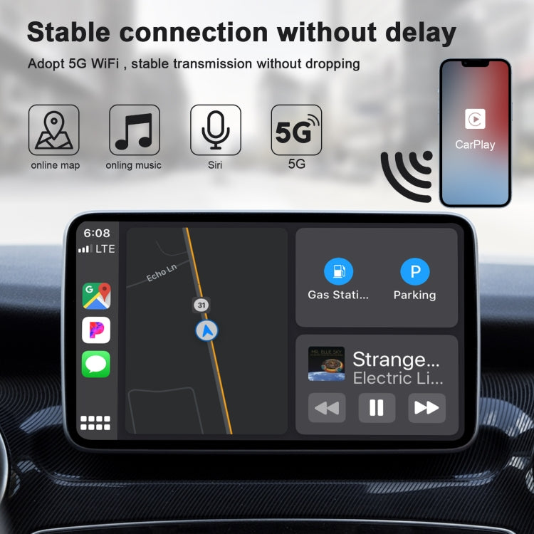 USB + USB-C / Type-C Wired to Wireless Carplay Adapter for iPhone(Black) - Bluetooth Adapters by buy2fix | Online Shopping UK | buy2fix