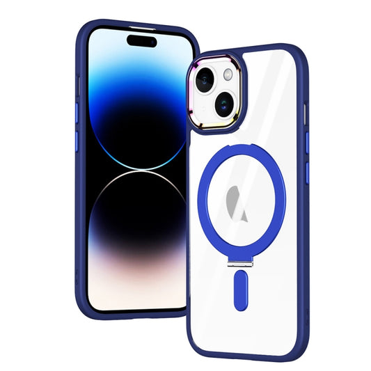 For iPhone 15 Plus MagSafe Magnetic Invisible Holder Phone Case(Navy Blue) - iPhone 15 Plus Cases by buy2fix | Online Shopping UK | buy2fix