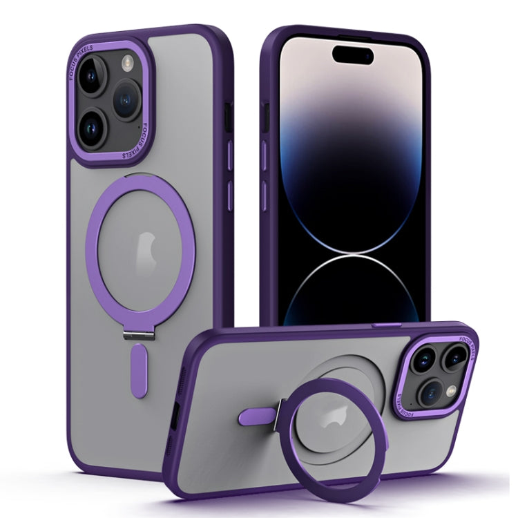 For iPhone 15 Pro Skin Feel MagSafe Shockproof Phone Case with Holder(Purple) - iPhone 15 Pro Cases by buy2fix | Online Shopping UK | buy2fix