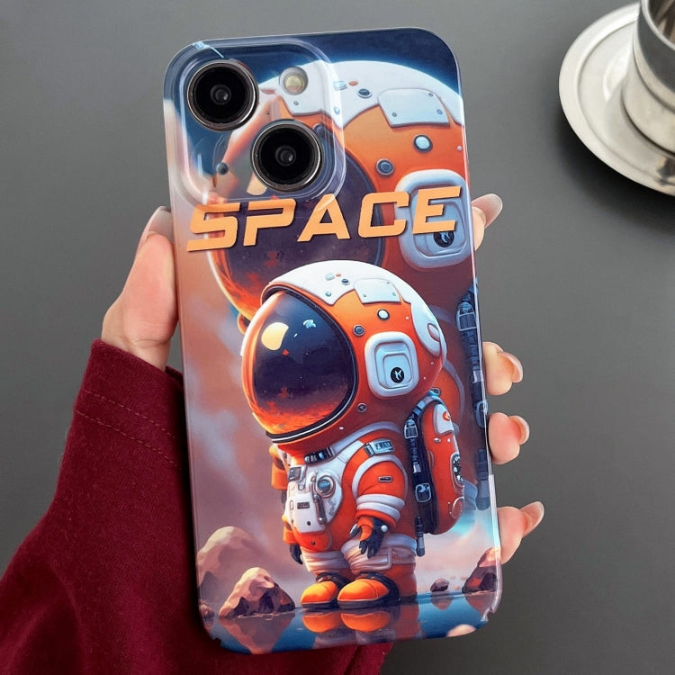 For iPhone 14 Painted Pattern Precise Hole PC Phone Case(Orange Astronaut) - iPhone 14 Cases by buy2fix | Online Shopping UK | buy2fix