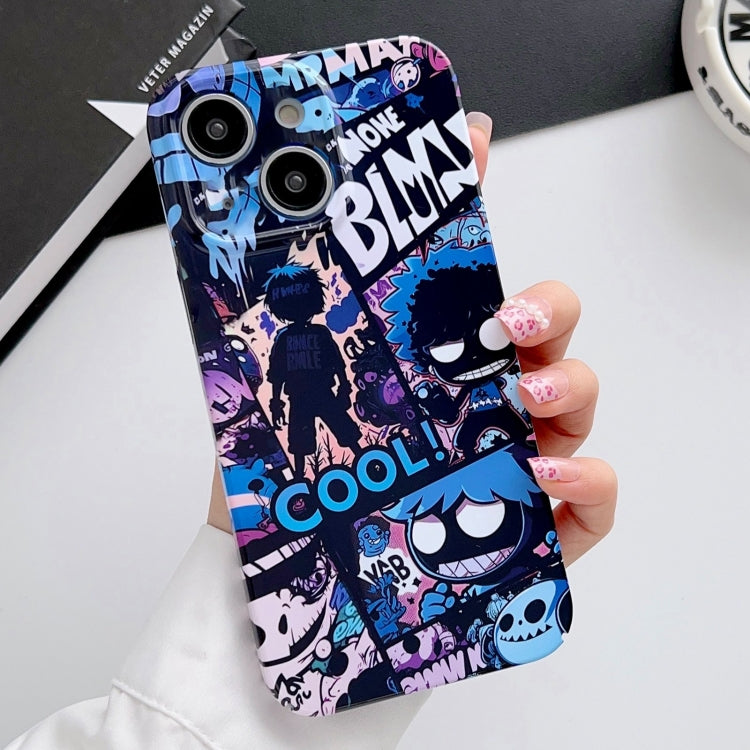 For iPhone 14 Painted Pattern Precise Hole PC Phone Case(Purple Comics) - iPhone 14 Cases by buy2fix | Online Shopping UK | buy2fix