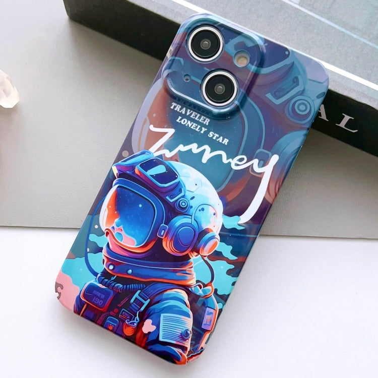 For iPhone 13 Painted Pattern Precise Hole PC Phone Case(Blue Paint Astronaut) by buy2fix