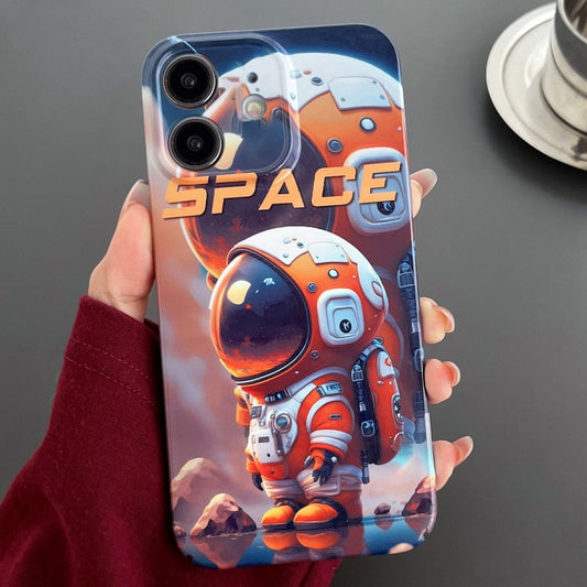 For iPhone 12 Painted Pattern Precise Hole PC Phone Case(Orange Astronaut) by buy2fix