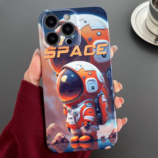 For iPhone 12 Pro Painted Pattern Precise Hole PC Phone Case(Orange Astronaut) by buy2fix