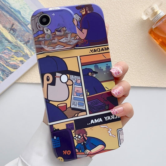For iPhone XR Painted Pattern Precise Hole PC Phone Case(Working Comics) by buy2fix