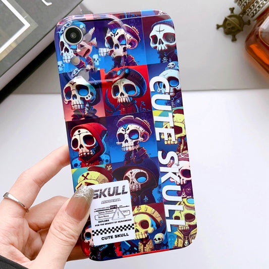 For iPhone XR Painted Pattern Precise Hole PC Phone Case(Cute Skull) by buy2fix