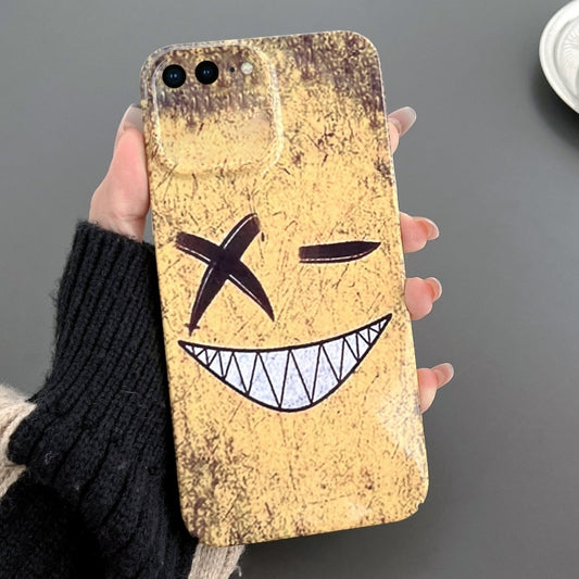 For iPhone 8 Plus / 7 Plus Painted Pattern Precise Hole PC Phone Case(Yellow Background Smiling) - More iPhone Cases by buy2fix | Online Shopping UK | buy2fix