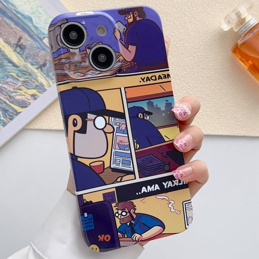 For iPhone 15 Painted Pattern Precise Hole PC Phone Case(Working Comics) - iPhone 15 Cases by buy2fix | Online Shopping UK | buy2fix