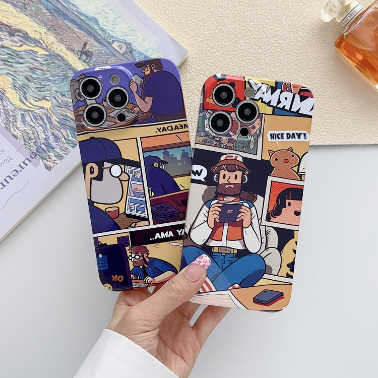 For iPhone 12 Pro Painted Pattern Precise Hole PC Phone Case(Black Yellow Smiling) by buy2fix