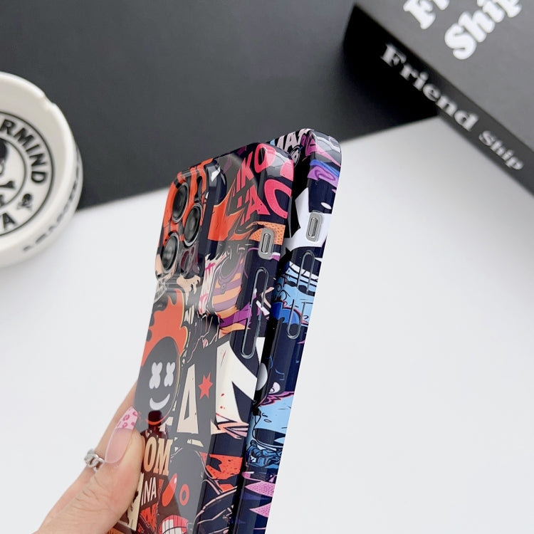 For iPhone 12 Pro Painted Pattern Precise Hole PC Phone Case(Black Yellow Smiling) by buy2fix