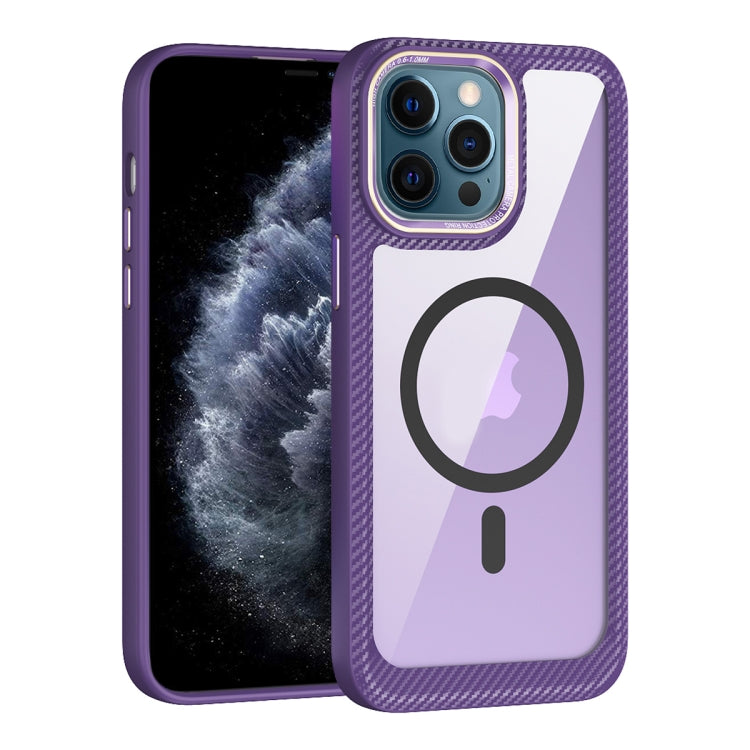 For iPhone 11 Pro Max MagSafe Carbon Fiber Transparent Back Panel Phone Case(Purple) by buy2fix