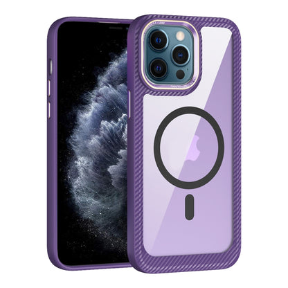 For iPhone 11 Pro Max MagSafe Carbon Fiber Transparent Back Panel Phone Case(Purple) by buy2fix
