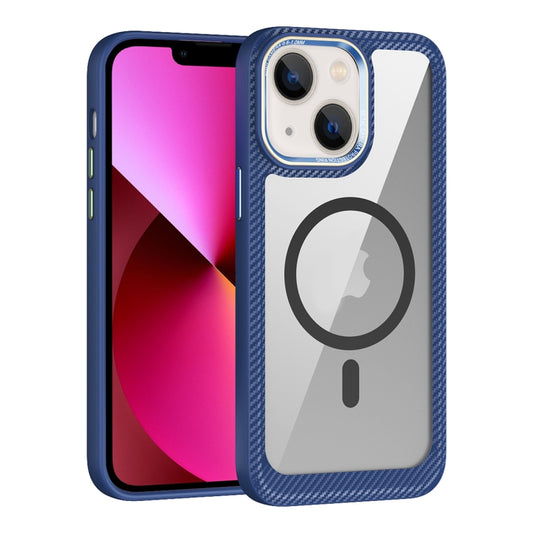 For iPhone 13 MagSafe Carbon Fiber Transparent Back Panel Phone Case(Blue) - iPhone 13 Cases by buy2fix | Online Shopping UK | buy2fix