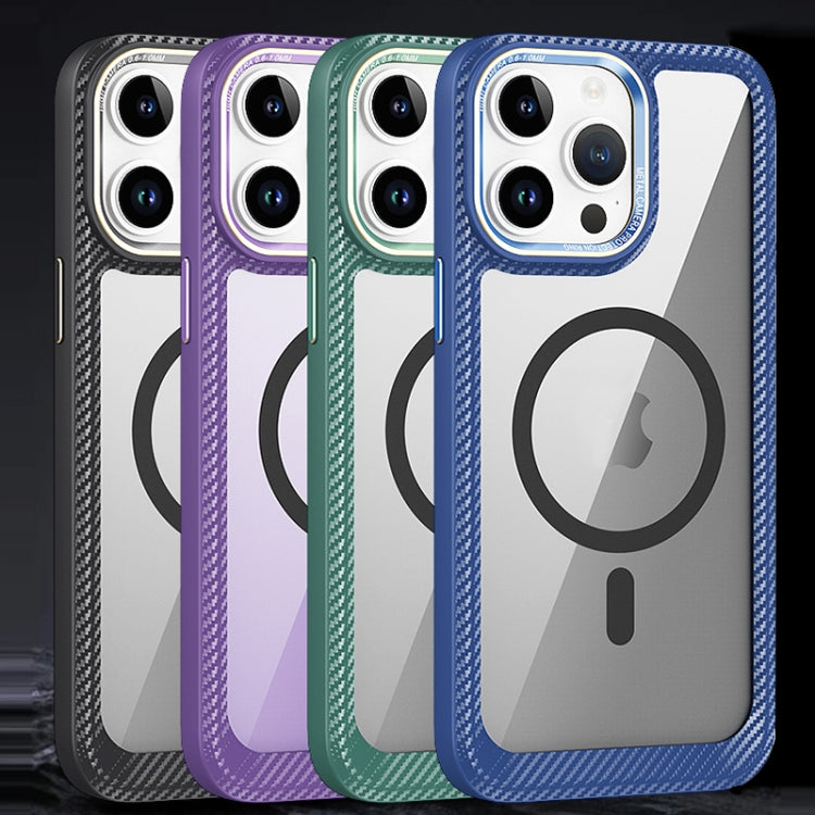 For iPhone 11 Pro Max MagSafe Carbon Fiber Transparent Back Panel Phone Case(Purple) by buy2fix
