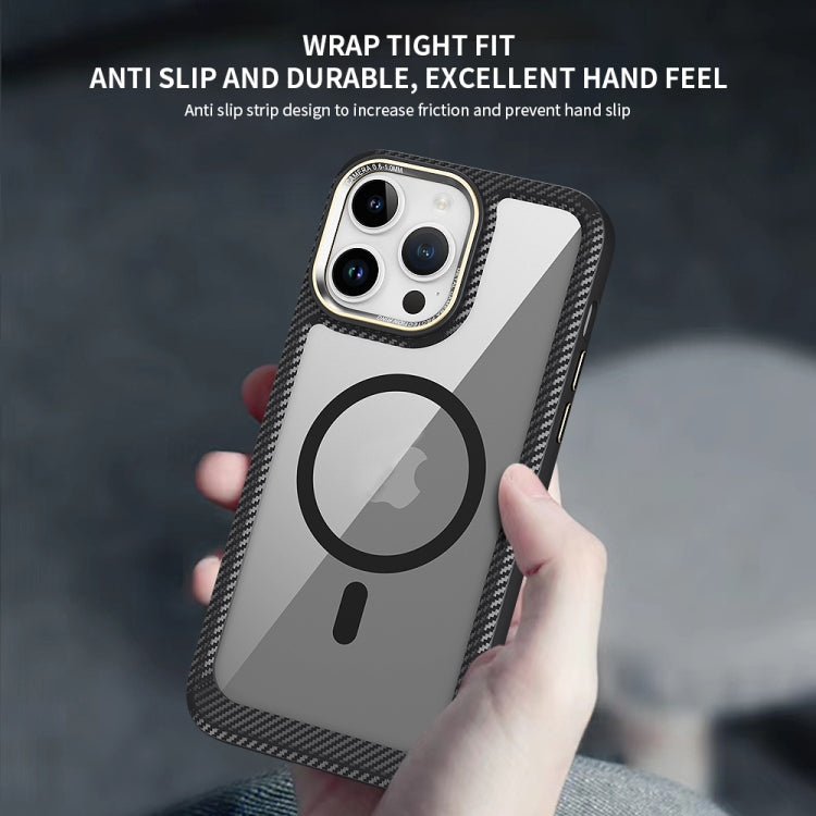 For iPhone 11 Pro Max MagSafe Carbon Fiber Transparent Back Panel Phone Case(Purple) by buy2fix