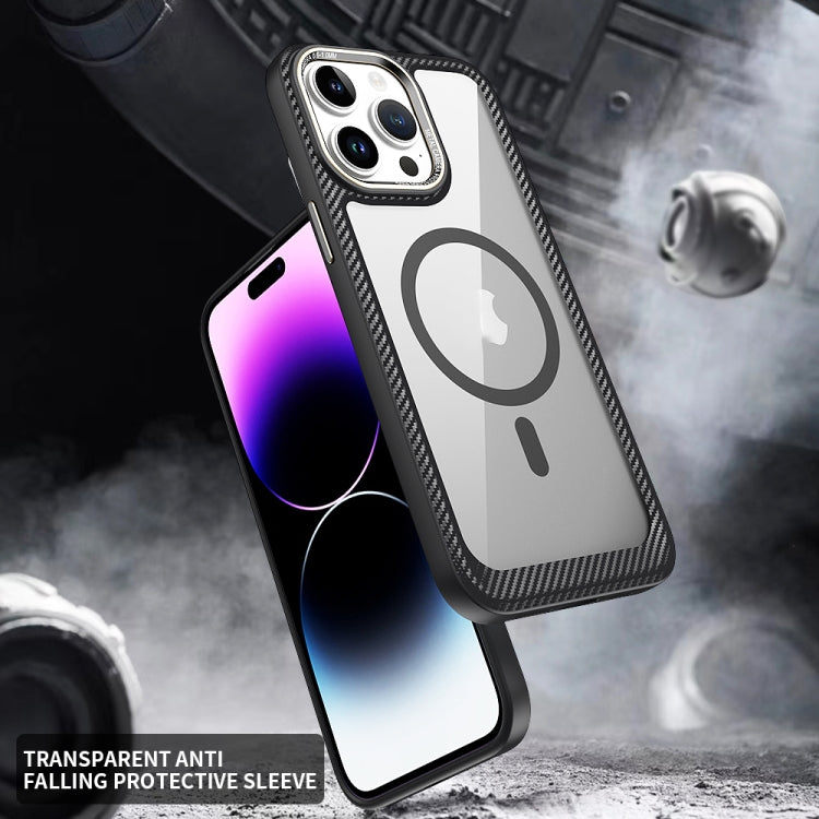 For iPhone 11 Pro Max MagSafe Carbon Fiber Transparent Back Panel Phone Case(Purple) by buy2fix
