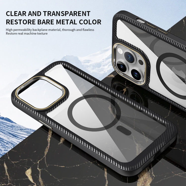 For iPhone 13 MagSafe Carbon Fiber Transparent Back Panel Phone Case(Black) - iPhone 13 Cases by buy2fix | Online Shopping UK | buy2fix