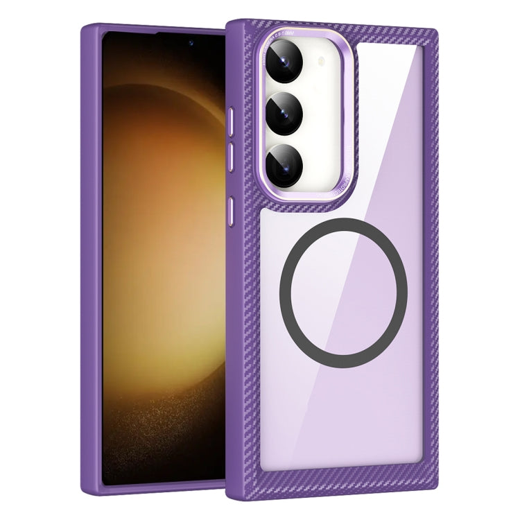 For Samsung Galaxy S23 Ultra 5G MagSafe Carbon Fiber Transparent Back Panel Phone Case(Purple) - Galaxy S23 Ultra 5G Cases by buy2fix | Online Shopping UK | buy2fix