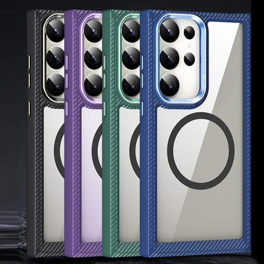 For Samsung Galaxy S23 Ultra 5G MagSafe Carbon Fiber Transparent Back Panel Phone Case(Purple) by buy2fix