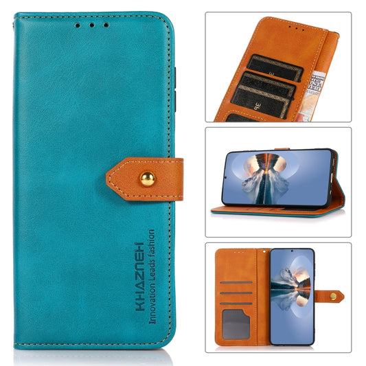 For Honor 90 KHAZNEH Dual-color Cowhide Texture Flip Leather Phone Case(Blue) by buy2fix