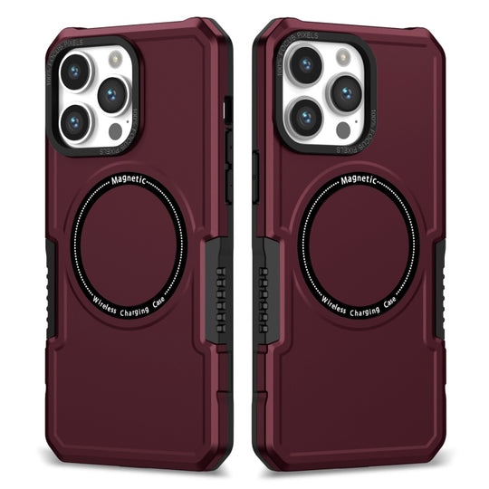 For iPhone 15 Pro Max Shockproof Armor MagSafe Phone Case(Wine Red)