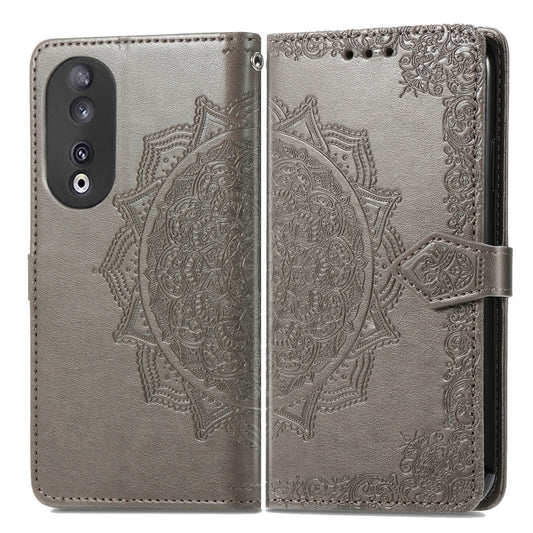 For Honor 90 5G Mandala Flower Embossed Leather Phone Case(Grey) by buy2fix