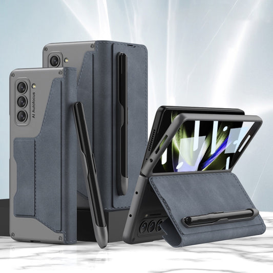 For Samsung Galaxy Z Fold5 5G GKK Screen Tempered Glass Film Armor Flip Leather Case with Pen Slot(Grey) - Galaxy Z Fold5 Cases by GKK | Online Shopping UK | buy2fix