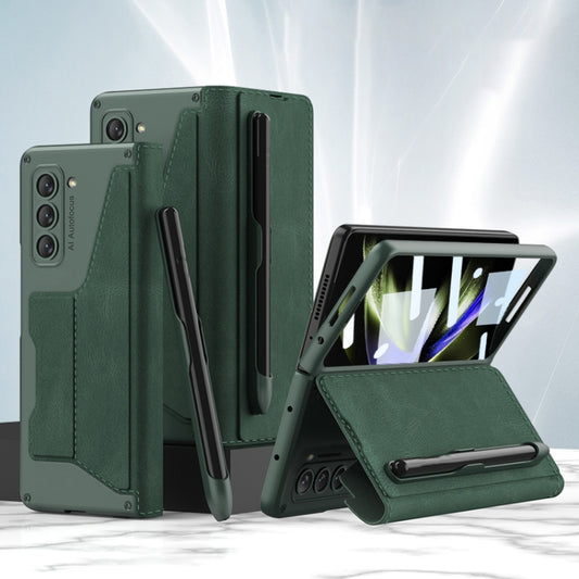 For Samsung Galaxy Z Fold5 5G GKK Screen Tempered Glass Film Armor Flip Leather Case with Pen Slot(Green) - Galaxy Z Fold5 Cases by GKK | Online Shopping UK | buy2fix
