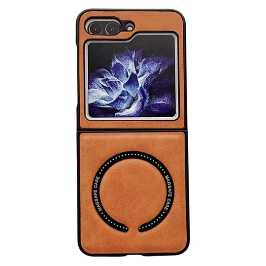 For Samsung Galaxy Z Flip5 Crazy Horse Texture Magnetic Magsafe PU Phone Case(Orange)