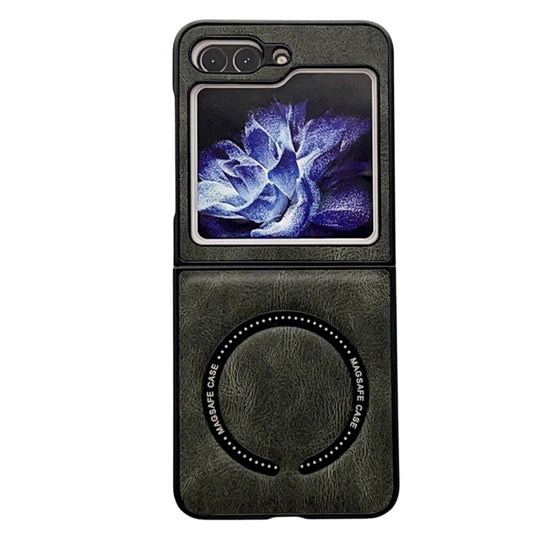 For Samsung Galaxy Z Flip5 Crazy Horse Texture Magnetic Magsafe PU Phone Case(Green)