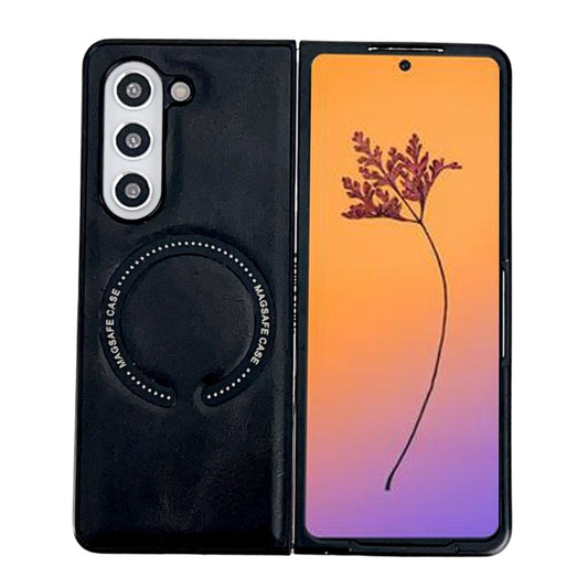 For Samsung Galaxy Z Fold5 Crazy Horse Texture Magnetic Magsafe PU Phone Case(Black) - Galaxy Z Fold5 Cases by buy2fix | Online Shopping UK | buy2fix