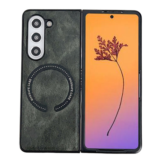 For Samsung Galaxy Z Fold5 Crazy Horse Texture Magnetic Magsafe PU Phone Case(Green) - Galaxy Z Fold5 Cases by buy2fix | Online Shopping UK | buy2fix