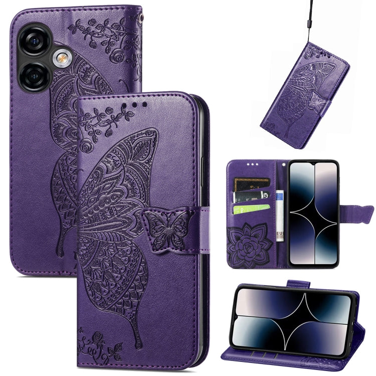 For Ulefone Note 16 Pro Butterfly Love Flower Embossed Leather Phone Case(Dark Purple) - Ulefone Cases by buy2fix | Online Shopping UK | buy2fix