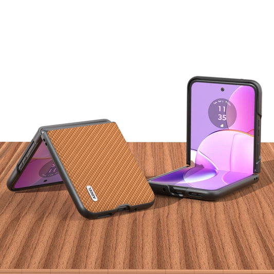 For Motorola Razr 40 ABELL Carbon Fiber Protective Phone Case(Light Brown) by buy2fix