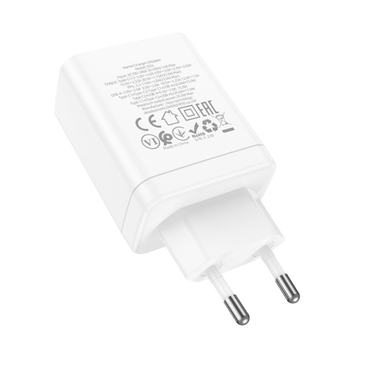 hoco N33 Start PD35W Dual Type-C + USB 3-port Charger, EU Plug(White) - USB Charger by hoco | Online Shopping UK | buy2fix