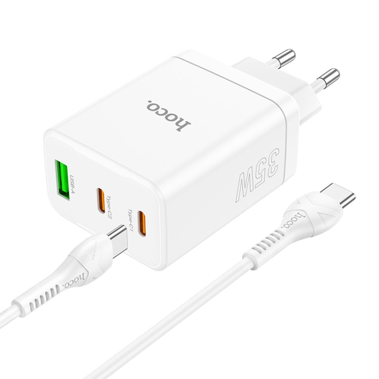 hoco N33 Start PD35W Dual Type-C + USB Charger with Type-C to Type-C Cable, EU Plug(White) - USB Charger by hoco | Online Shopping UK | buy2fix