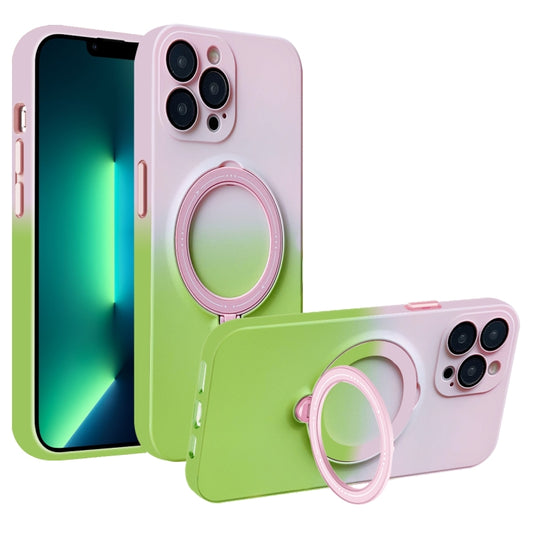 For iPhone 13 Pro MagSafe Holder Gradient TPU Phone Case(Pink Green) - iPhone 13 Pro Cases by buy2fix | Online Shopping UK | buy2fix