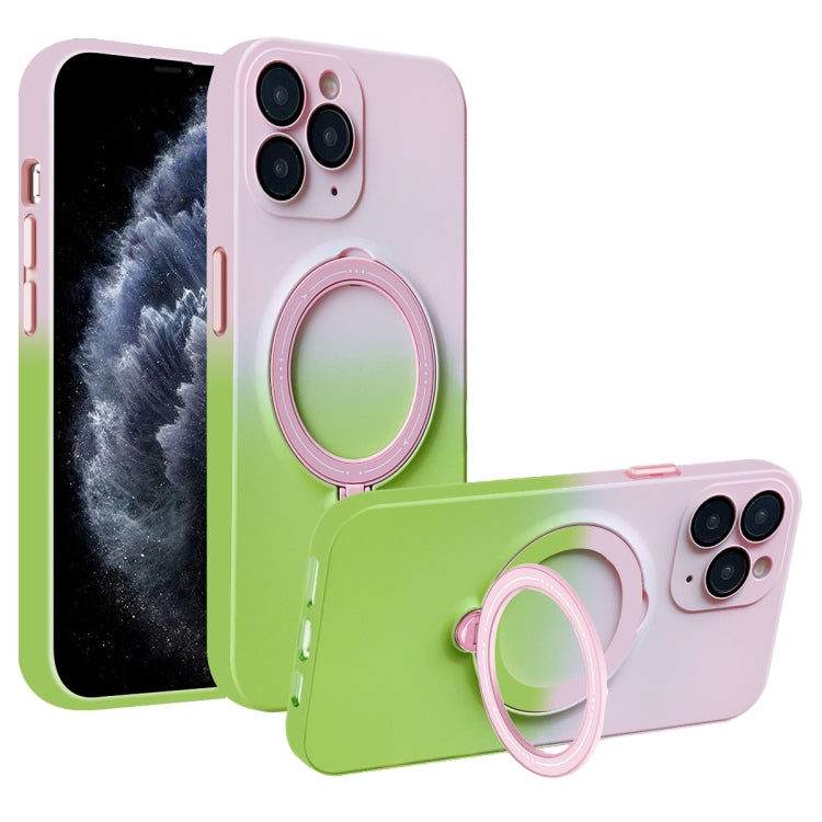 For iPhone 11 Pro Gradient TPU MagSafe Holder Phone Case(Pink Green) by buy2fix