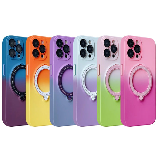 For iPhone 11 Gradient TPU MagSafe Holder Phone Case(Pink Green) by buy2fix