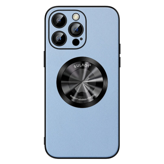 Pour iPhone 15 Pro Max SULADA Étui de téléphone magnétique MagSafe en cuir microfibre (Bleu Sierra)