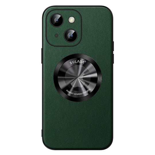 For iPhone 15 SULADA Microfiber Leather MagSafe Magnetic Phone Case(Green)