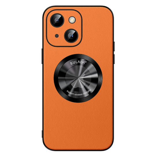 For iPhone 14 Plus SULADA Microfiber Leather MagSafe Magnetic Phone Case(Orange)