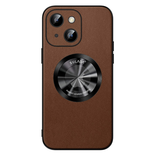 For iPhone 14 SULADA Microfiber Leather MagSafe Magnetic Phone Case(Brown)