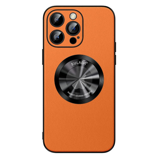 For iPhone 14 Pro Max SULADA Microfiber Leather MagSafe Magnetic Phone Case(Orange)