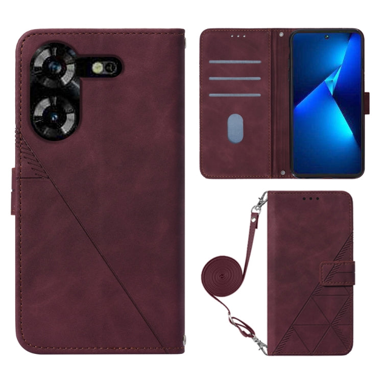 For Tecno Pova 5 4G / LH7N Crossbody 3D Embossed Flip Leather Phone Case(Wine Red) by buy2fix