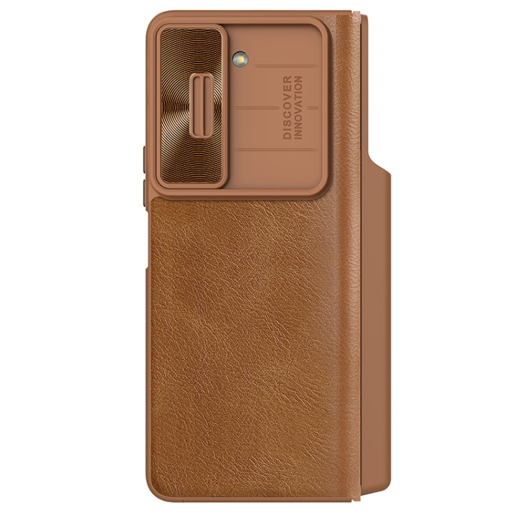 For Samsung Galaxy Z Fold5 NILLKIN QIN Series Pro Sliding Camera Cover Design Leather Phone Case(Brown) - Galaxy Z Fold5 Cases by NILLKIN | Online Shopping UK | buy2fix