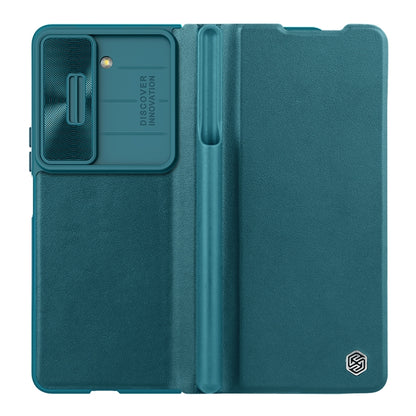 For Samsung Galaxy Z Fold5 NILLKIN QIN Series Pro Sliding Camera Cover Design Leather Phone Case(Cyan) - Galaxy Z Fold5 Cases by NILLKIN | Online Shopping UK | buy2fix