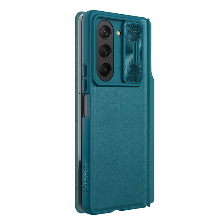 For Samsung Galaxy Z Fold5 NILLKIN QIN Series Pro Sliding Camera Cover Design Leather Phone Case(Cyan) - Galaxy Z Fold5 Cases by NILLKIN | Online Shopping UK | buy2fix