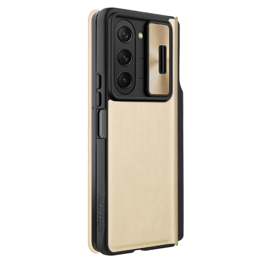 For Samsung Galaxy Z Fold5 NILLKIN QIN Series Pro Sliding Camera Cover Design Leather Phone Case(Gold) by NILLKIN